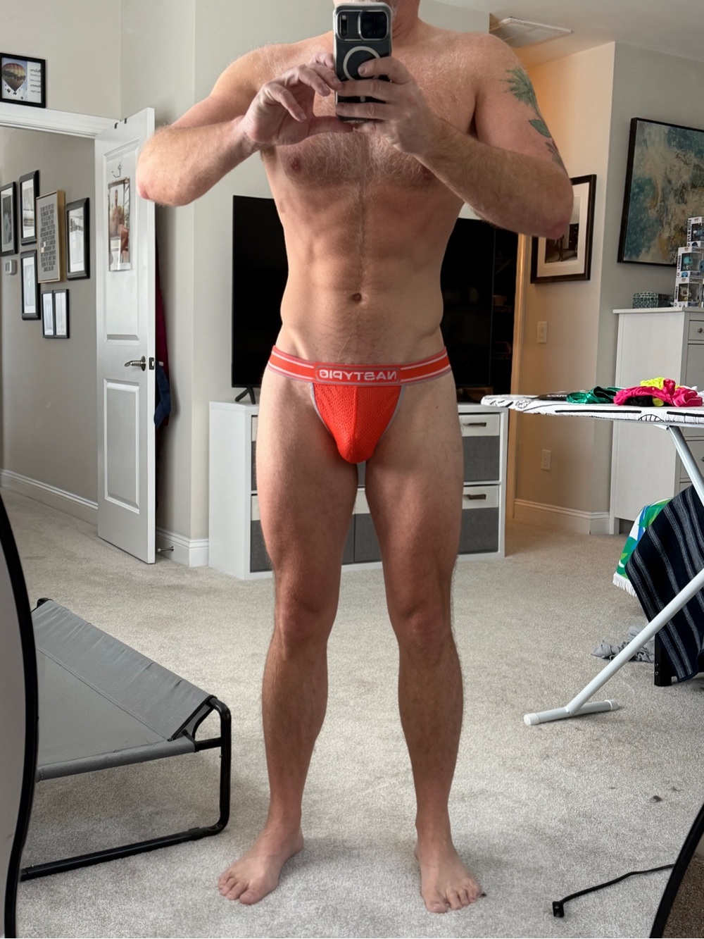 Mens Nasty Pig Orange Mesh Thong XXL - Picture 3 of 4